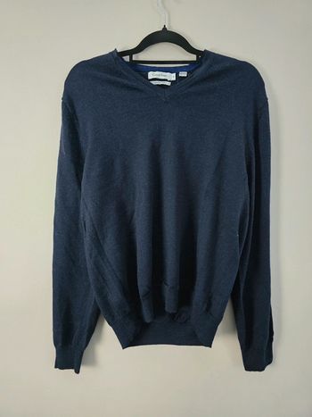 Pull Calvin Klein col V laine mérinos extra fine bleu marine homme taille M
