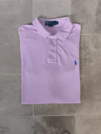 Polo Ralph Lauren L rose logo bleu/violet Pima excellent état malgré micro défauts