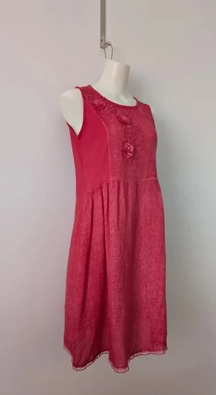Robe d'été rouge en lin - Camaïeu - taille 42 - photo numéro 2