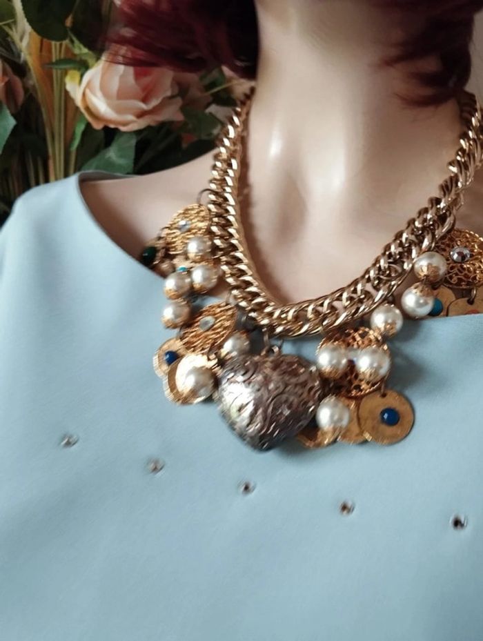 🌹 Ensemble Veste & Top Bleu Pastel Strass & Satin Gérard Pasquier T46/48 Un Petit Défaut🌹 - photo numéro 7