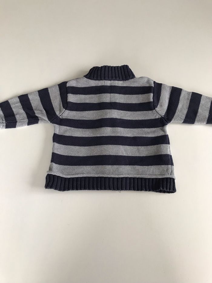 Gilet bébé zippé rayé marine et gris 6 mois - photo numéro 3