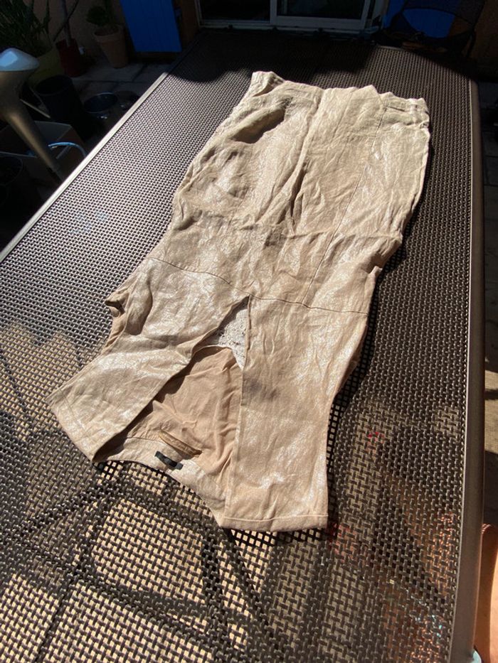 Belle robe  IKKS  lin et soie beige doré 42 - photo numéro 11