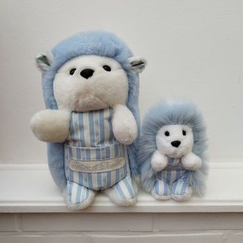 Deux peluches hérissons rayé bleu blanc vintage