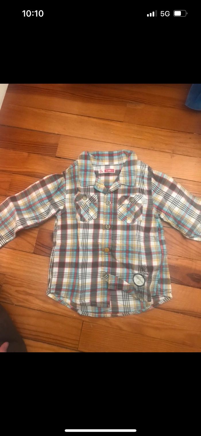 Ensemble salopette chemise dpam 12 mois - photo numéro 2