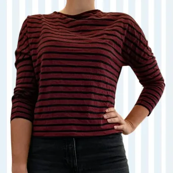 T-shirt manches 3/4 bordeaux rayé noir taille 38