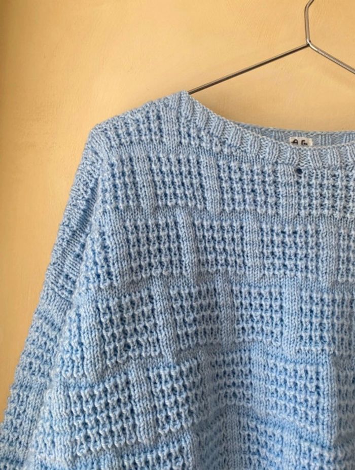 Pull mailles bleu ciel vintage - photo numéro 2
