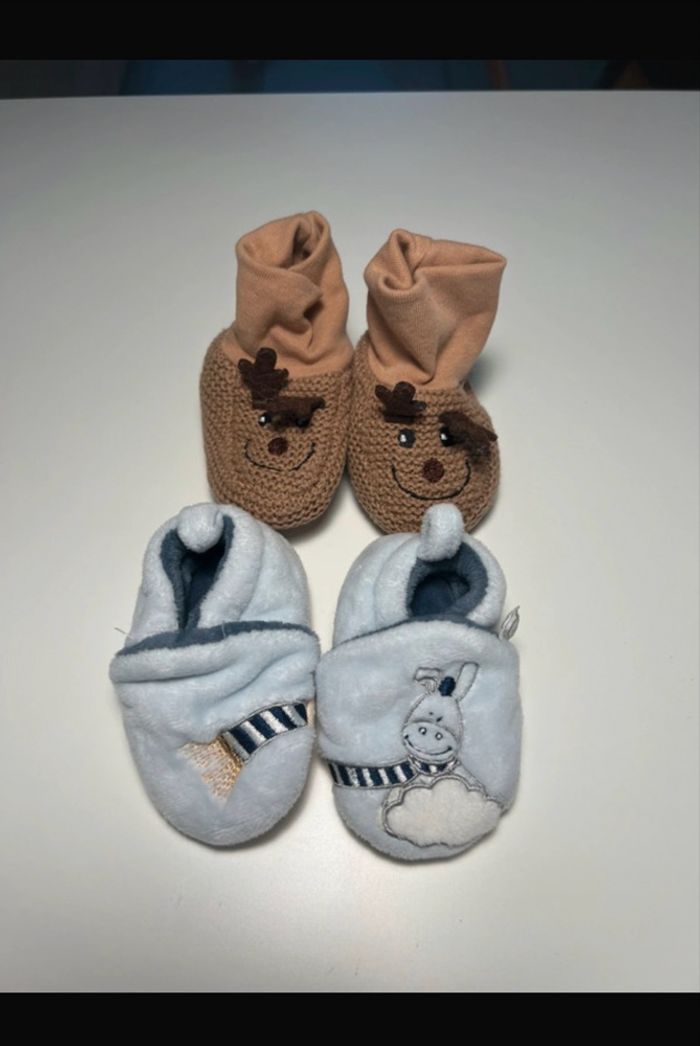 👶 Lot de 2 paires de chaussons bébé garçon – hiver / naissance