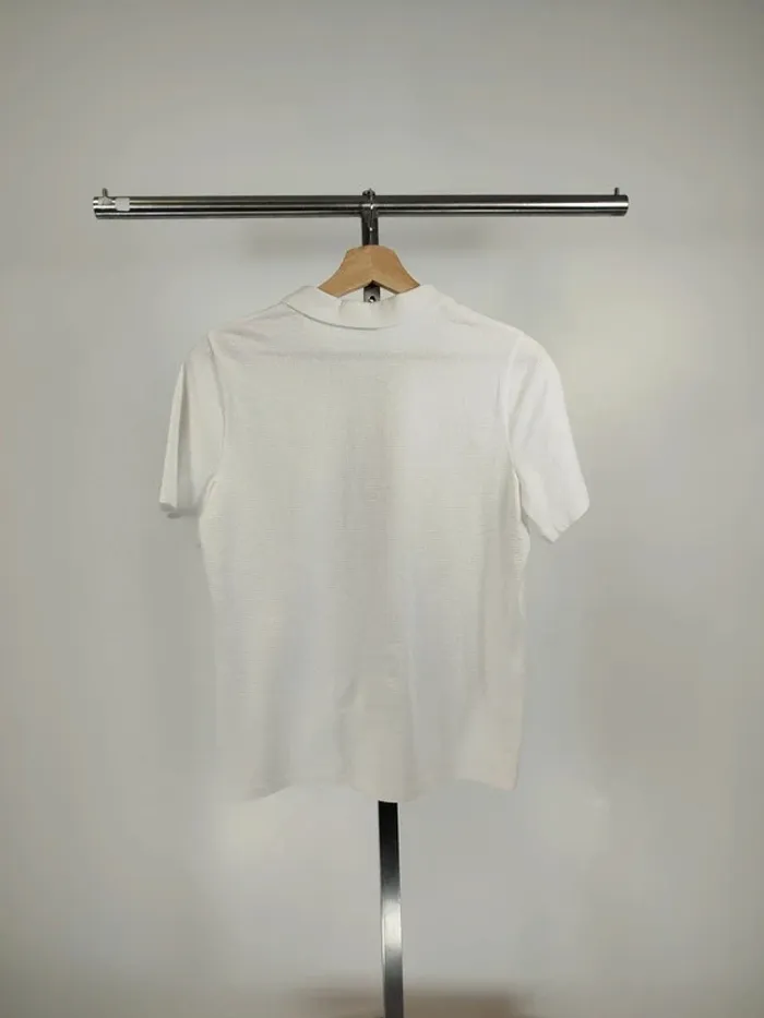 T-shirt polo blanc femme boutons dorée - taille M coton texturé A254 - photo numéro 5