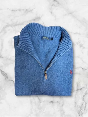 Pull col camionneur Ralph Lauren Polo 100% Coton Bleu XXL Vintage