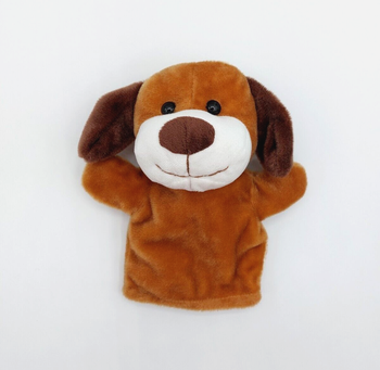 Peluche doudou marionnette chien marron blanc GIFI caramel yeux durs 20 cm