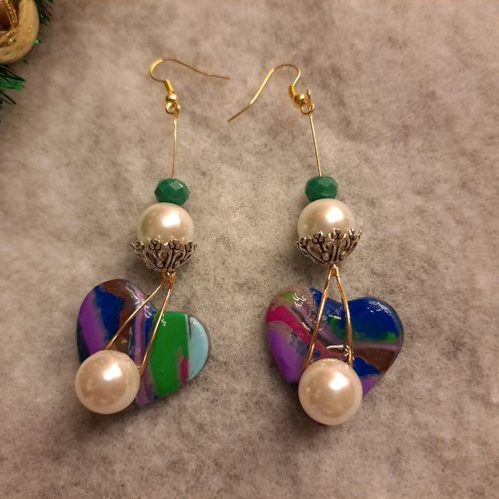 Boucles d'oreilles pendante avec pâte polymere multicolore - photo numéro 4