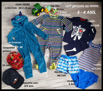 LOT vêtements garçons + jouets à friction T: 98/104 - 3/4 ans