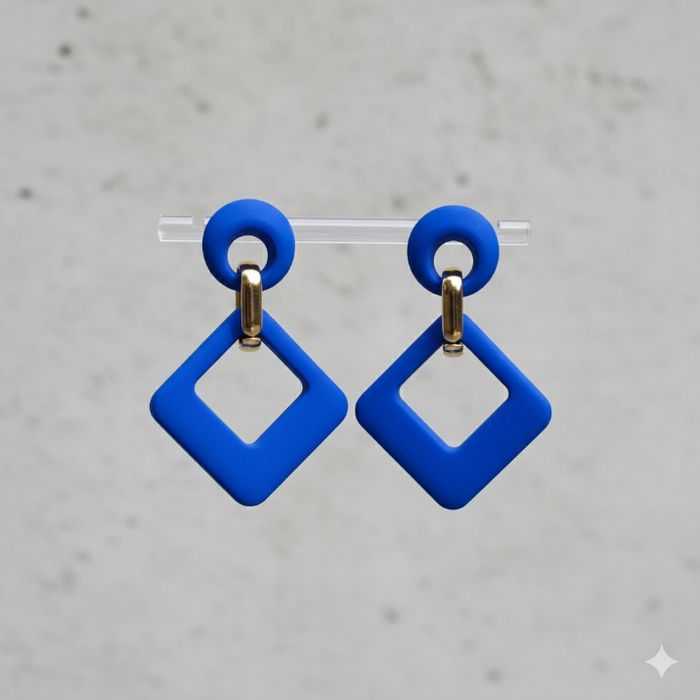 🌹💎pièce unique boucles d’oreilles pendantes bleu roi géométriques