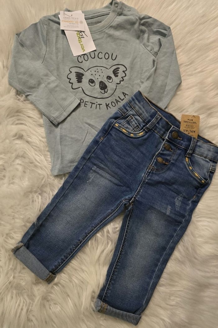 (Neufs non portés) 👌🏷🥰😍 Ensemble teeshirt ml et jeans 12mois Garçon 😍🥰💙 - photo numéro 2