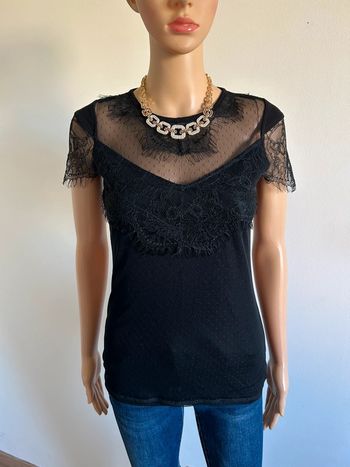 Blouse noire avec dentelle et plumetis Morgan taille XS jamais portée
