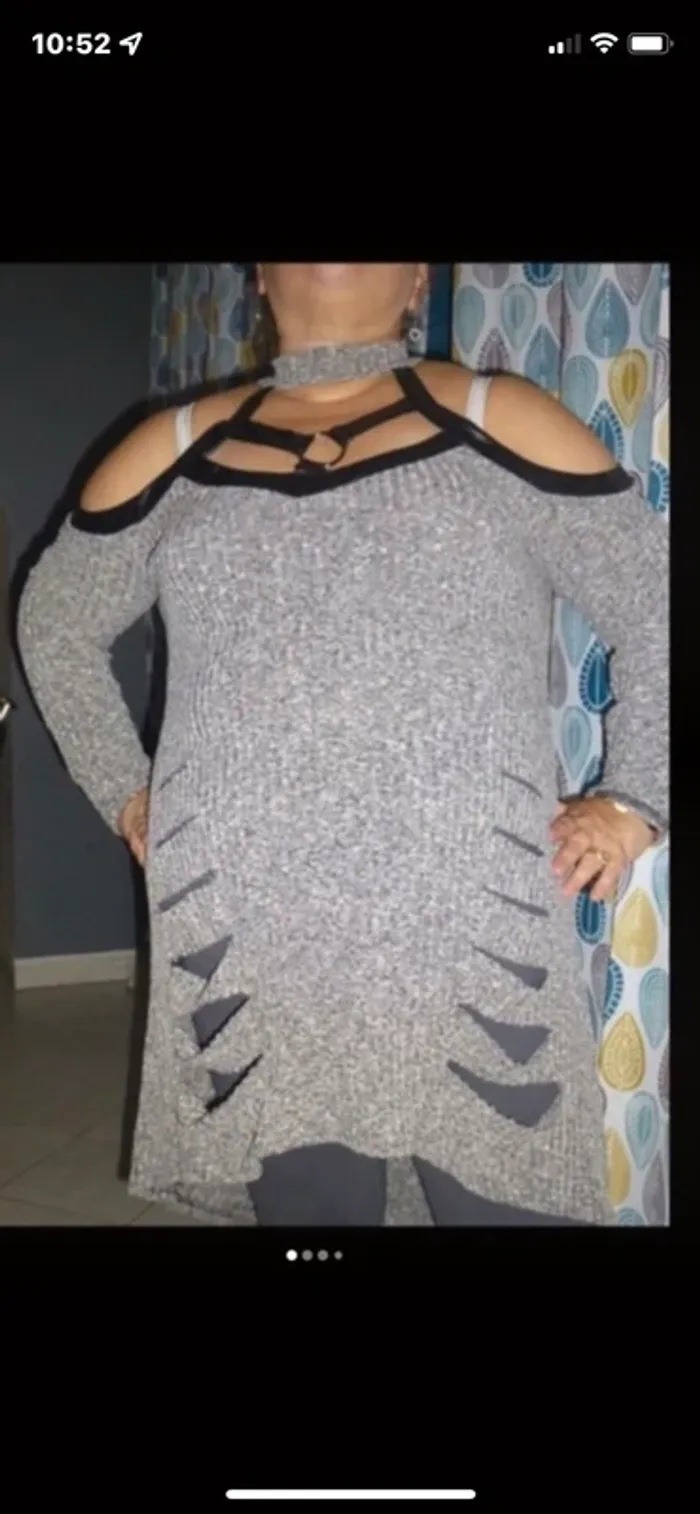 robe tunique Rosegal grise, col simili cuir, épaules dénudées taille XXL = 48/50 existe en xxxl = 52