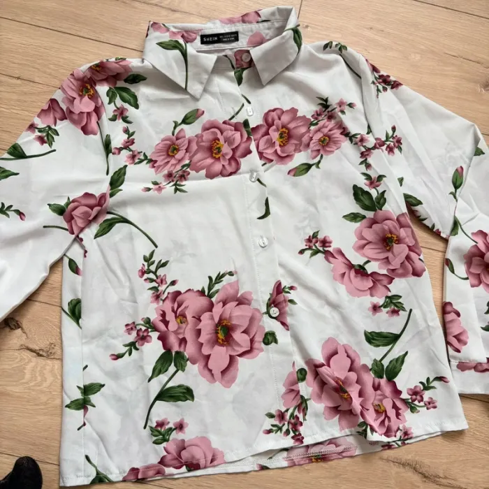 Ensemble femme taille L neuf chemise fleurie et pantalon rose - photo numéro 4