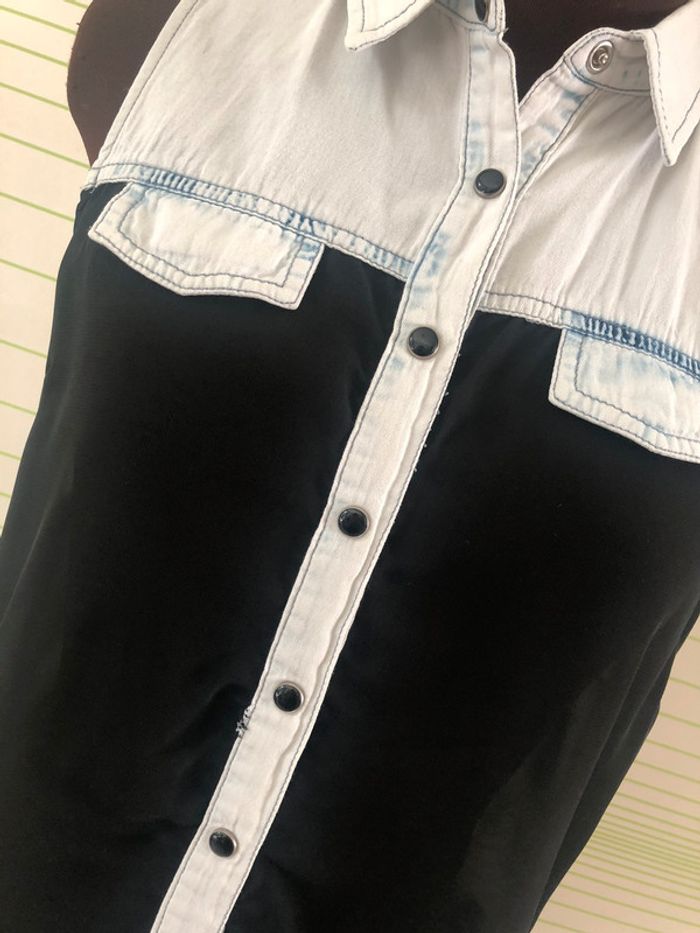 Chemisier manche courte mi jean mi polyester - photo numéro 3
