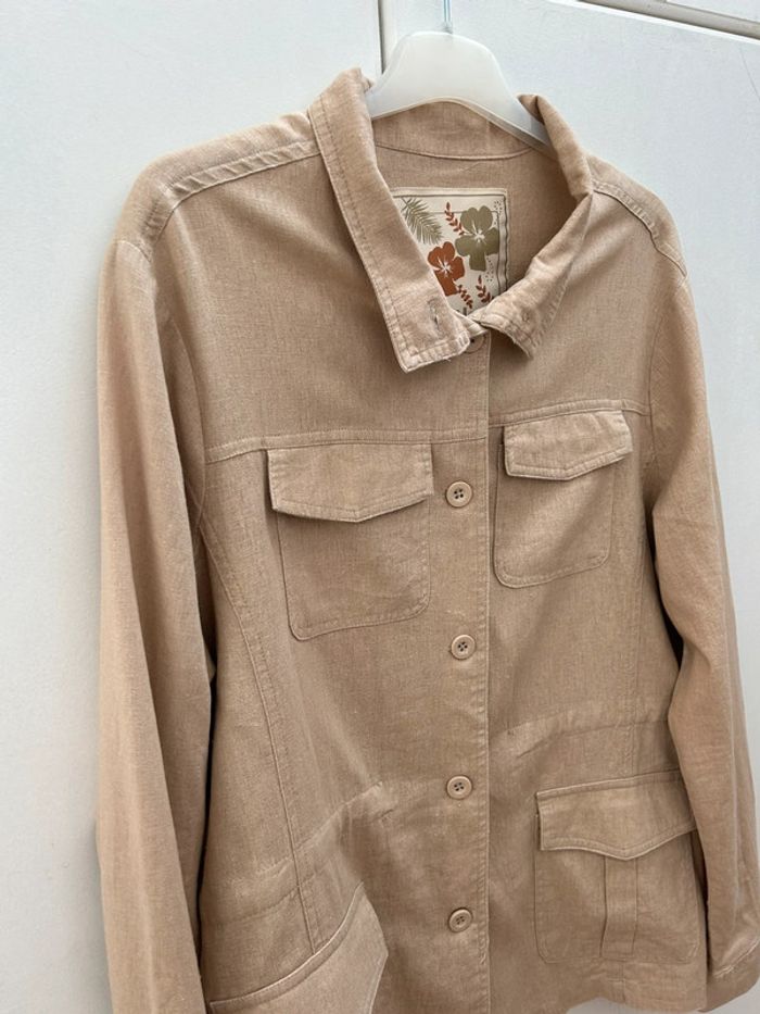 Veste en lin et coton style Safari - été beige marron taille 46/48 - photo numéro 2