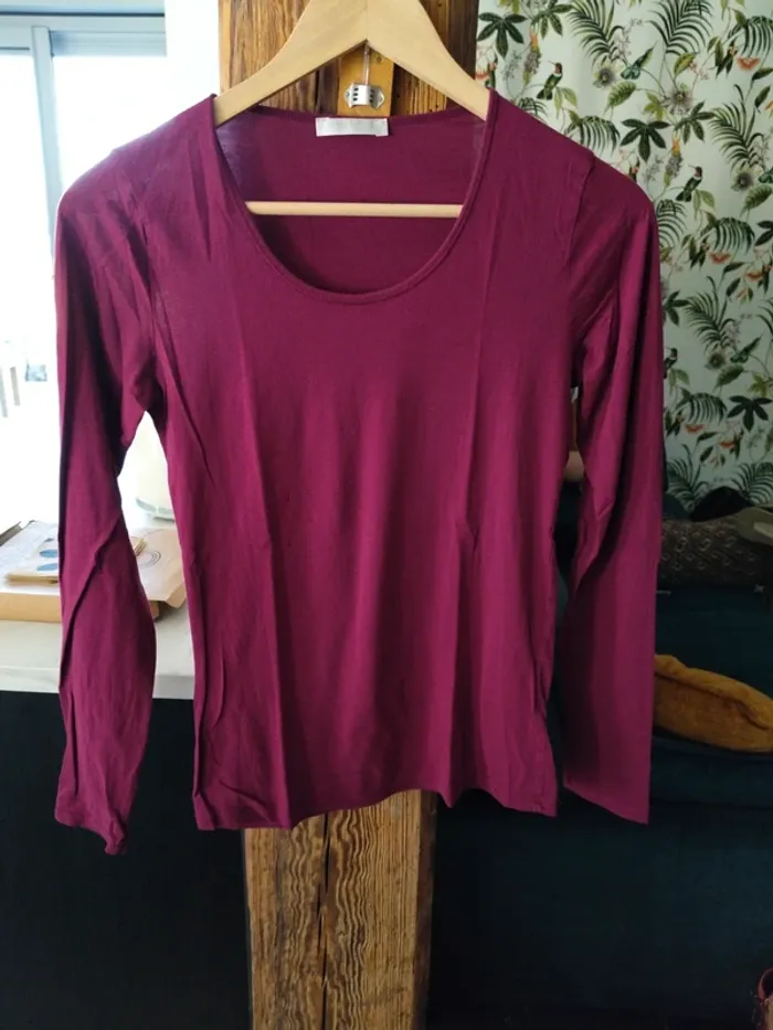 T shirt manches longues bordeaux - photo numéro 2