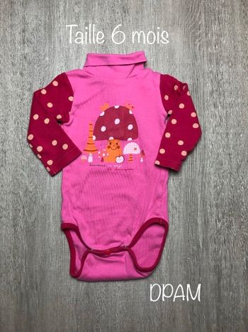 Bodie rose ML  col roulé motif champignons - taille 6 mois