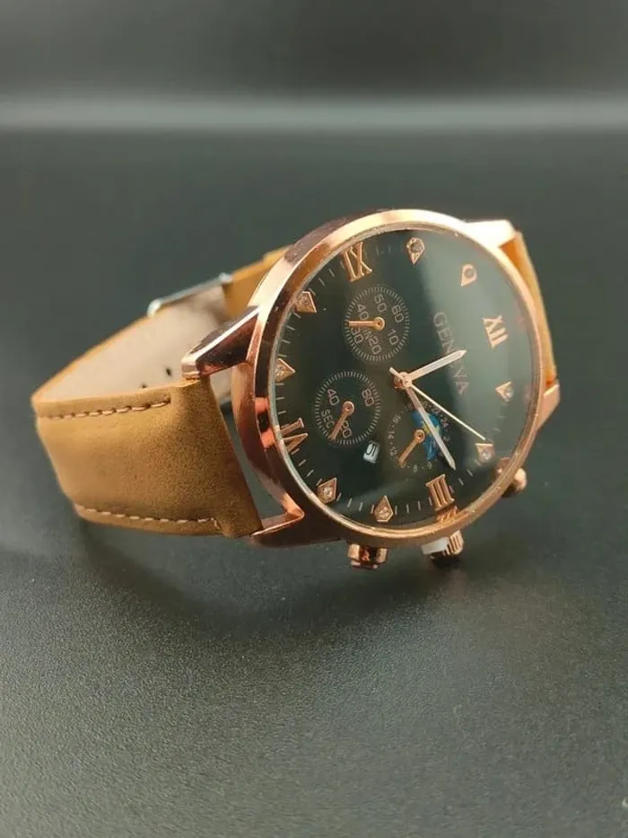 Montre brun style vintage & bracelet perles noires - photo numéro 2