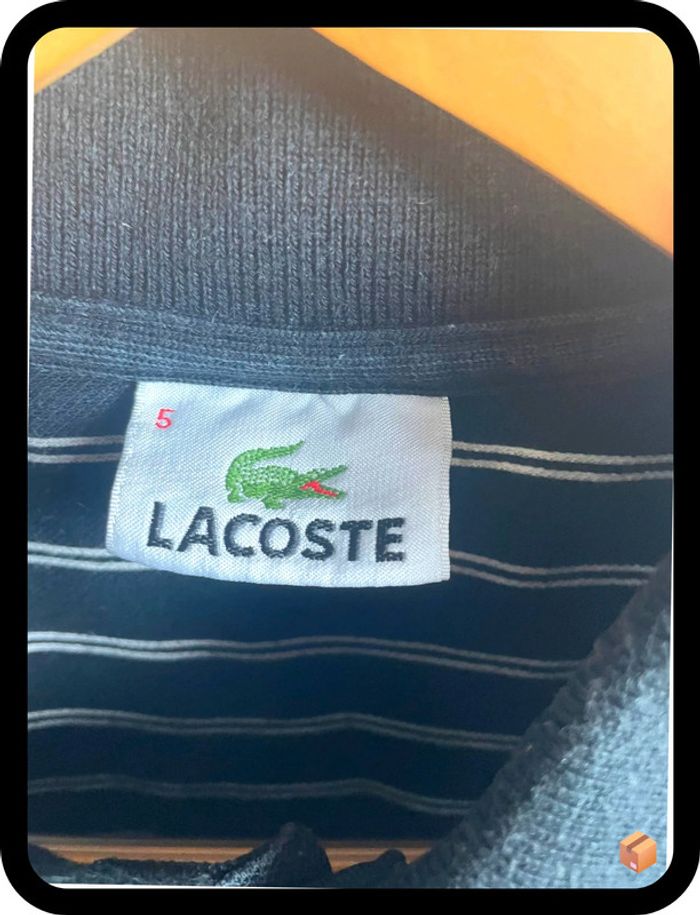 Polo Lacoste homme – Taille 5 – Noir à rayures blanches - photo numéro 4