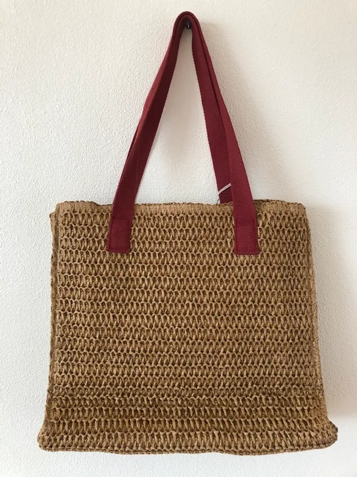 Cabas tote bag sac de plage beige bordeaux - photo numéro 4