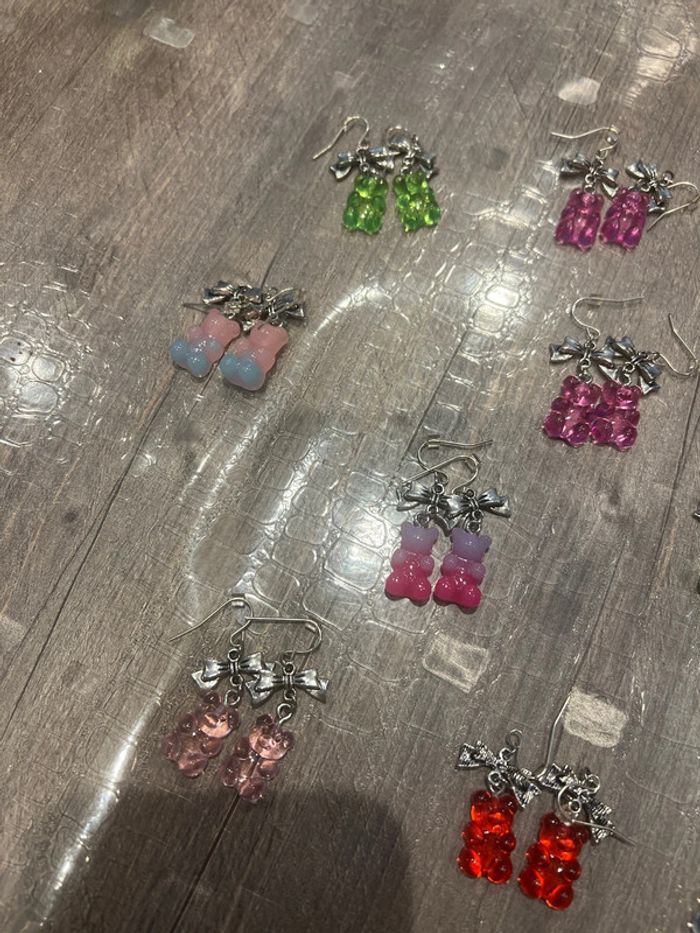 Lot de 12 paires de boucles d’oreilles ourson, fait main - photo numéro 2