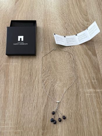Collier femme argent 925 avec perles noires (certificat d'authenticité a l'appui) 130 neuf