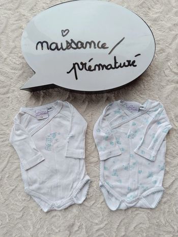 Lot de 2 bodies croisés manches longues Mixte 00 mois Naissance prématuré Ours Ourson 100% coton