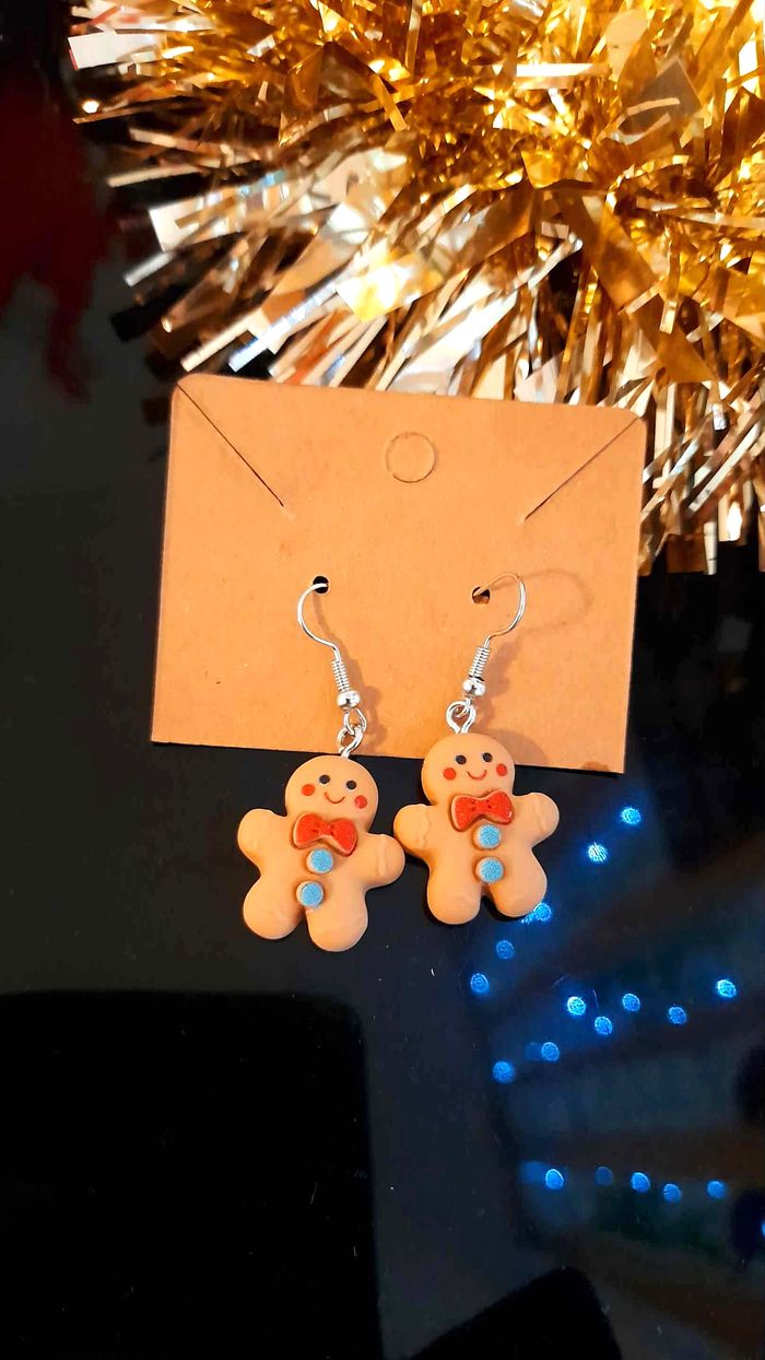 Bijoux Noël | Boucles d’oreilles Pain d’épices – Neuves - photo numéro 2