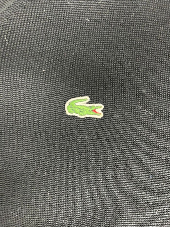 Pull Lacoste col V noir en coton taille XL femme - photo numéro 3