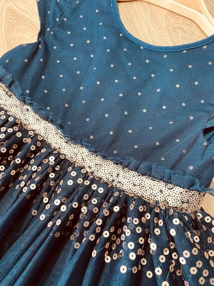 Taille 4 ans Robe créateur fille TAO bleu marine doré * sequins tulle * 💙 - photo numéro 5