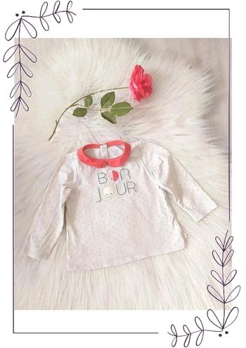 Tee shirt manches longues inscription Bonjour bébé fille 80 cm