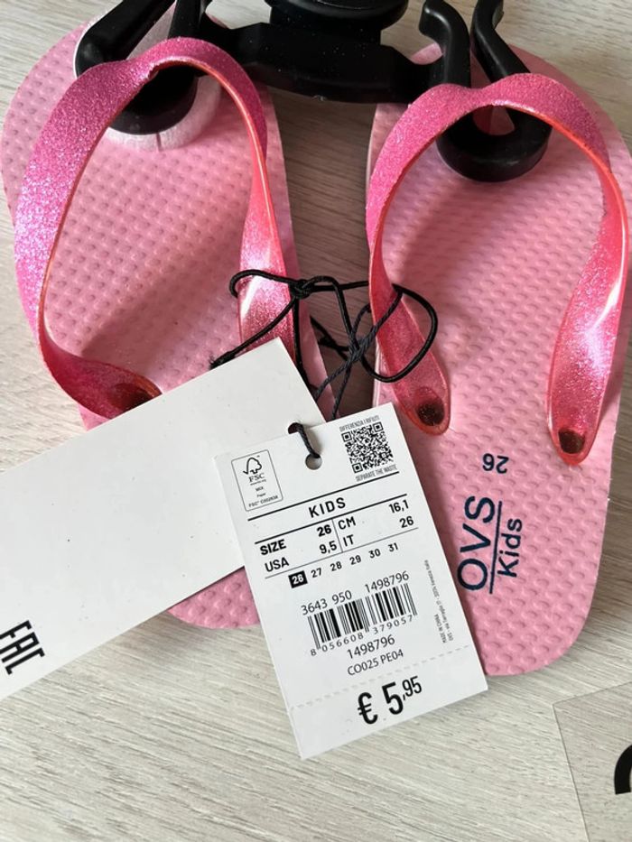 Tongs fille rose pailletées 26 neuves - photo numéro 2