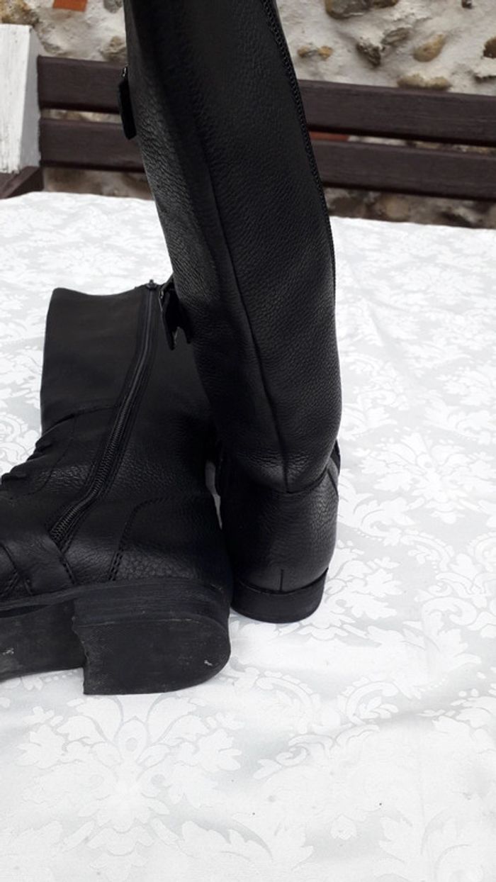 Bottes hautes en cuir grainé noir Taille 36 - photo numéro 10