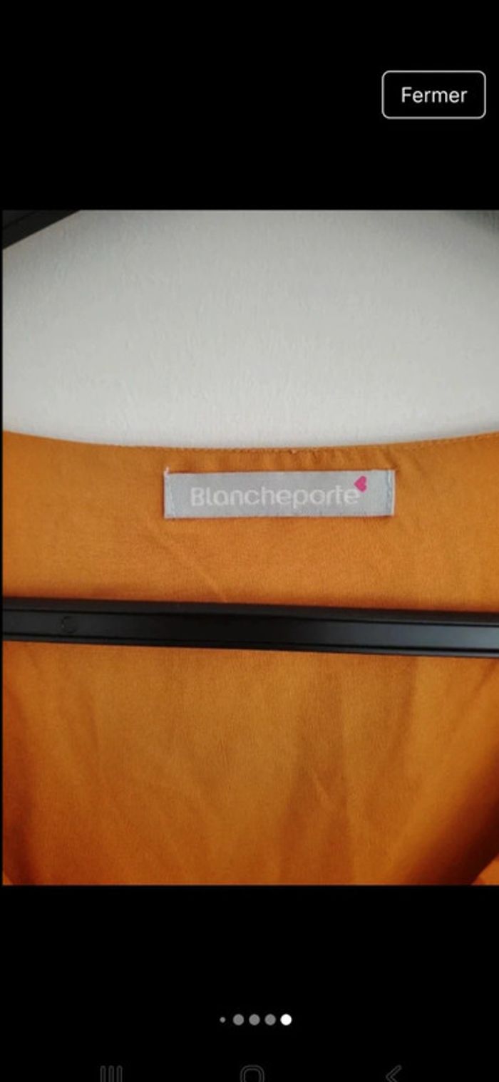 Robe moutarde avec pointe de doré M manche voile - photo numéro 3