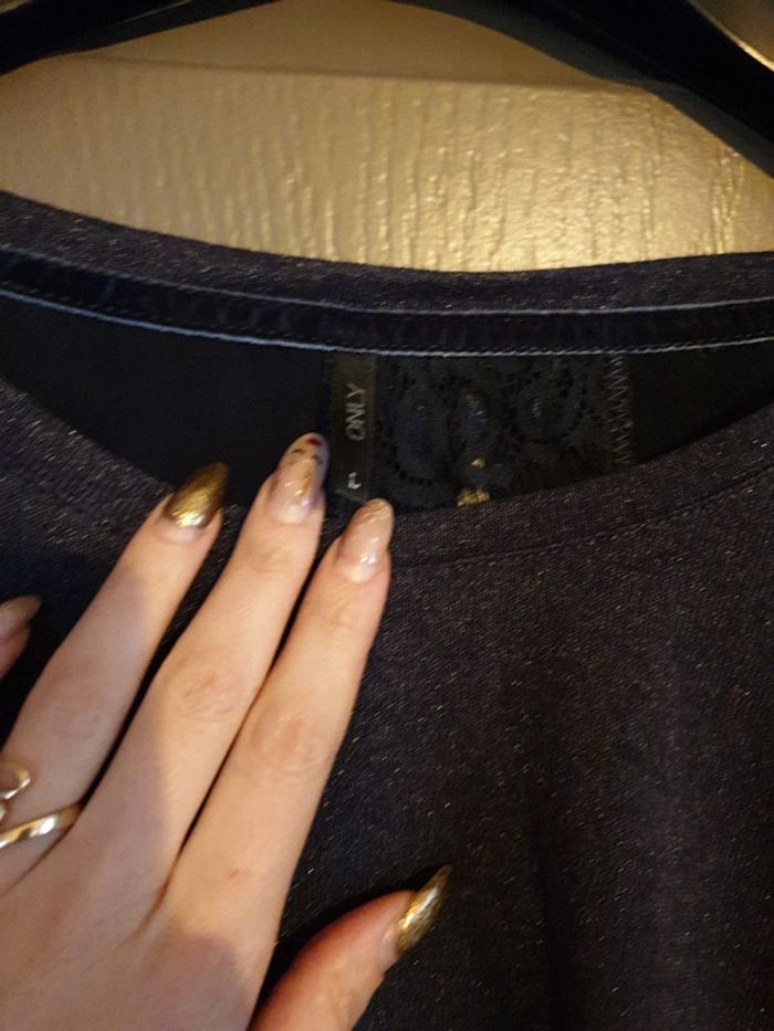 Blouse fluide bi matière bleu marine - photo numéro 4