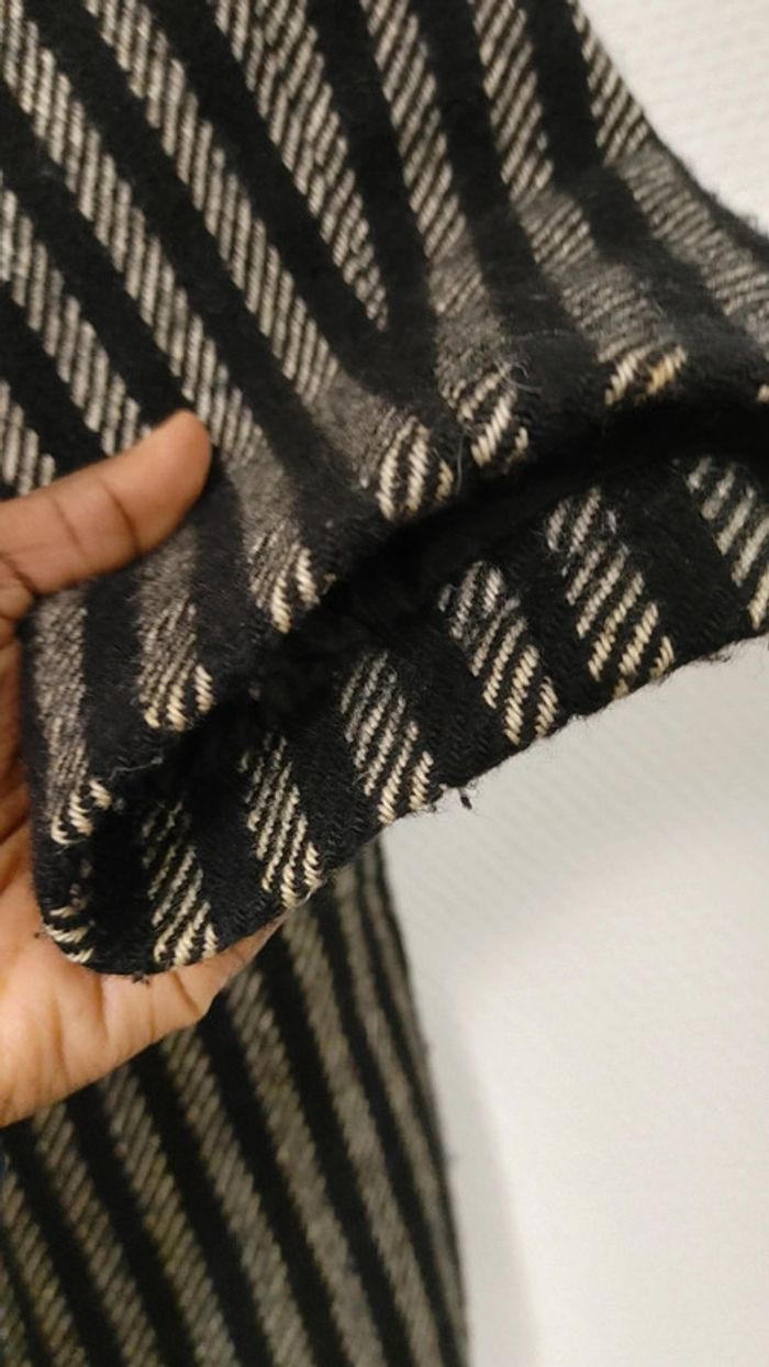 Veste manteau vintage en laine mélanger motif chevron rayé noir - photo numéro 6