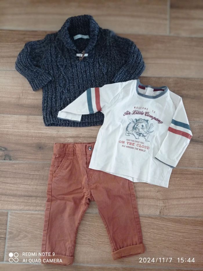 Ensemble 12 mois Jean Camel+ tee shirt 🐹+ pull chiné marine torsadé - photo numéro 14