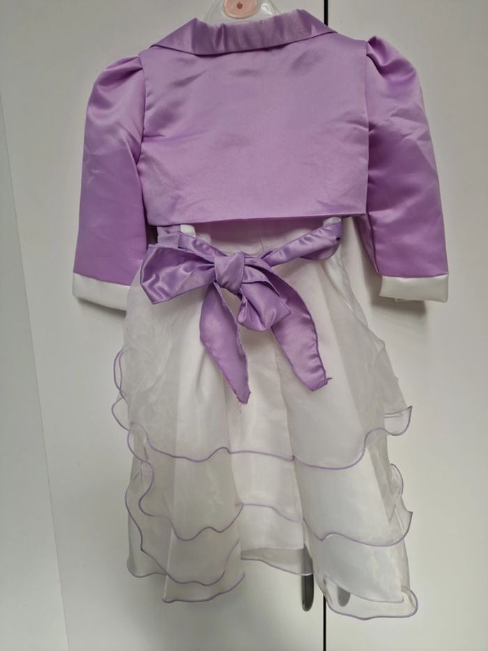 Robe Avec Boléro Baptême Cérémonie Mariage Blanc Lila Fleur Perles - photo numéro 3