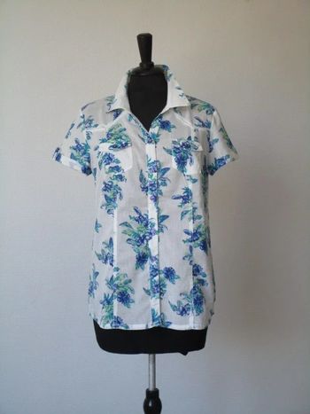 Chemisette blanche fleurs bleues Jac Jac 38 NEUVE