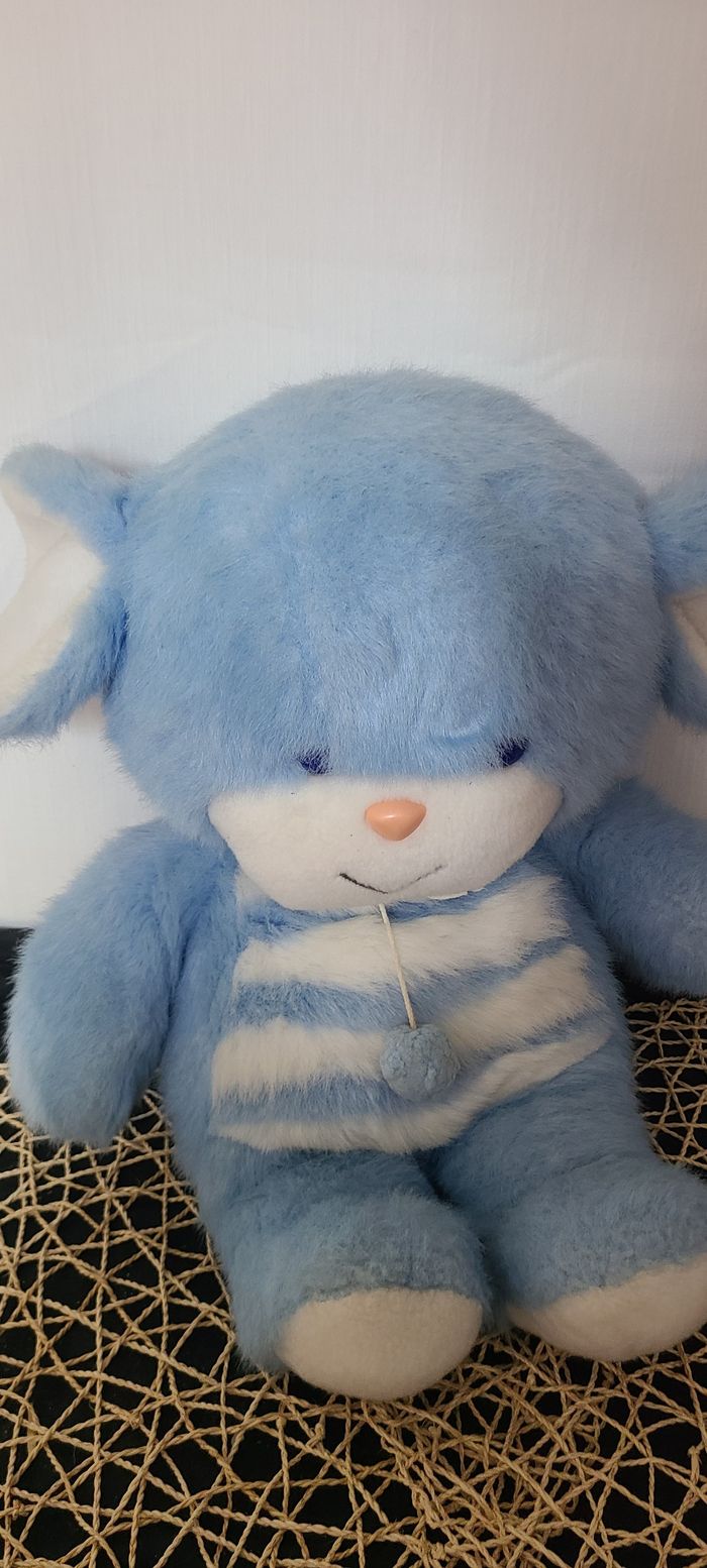 Ancienne peluche souris bleu rayé blanc AJENA - photo numéro 5