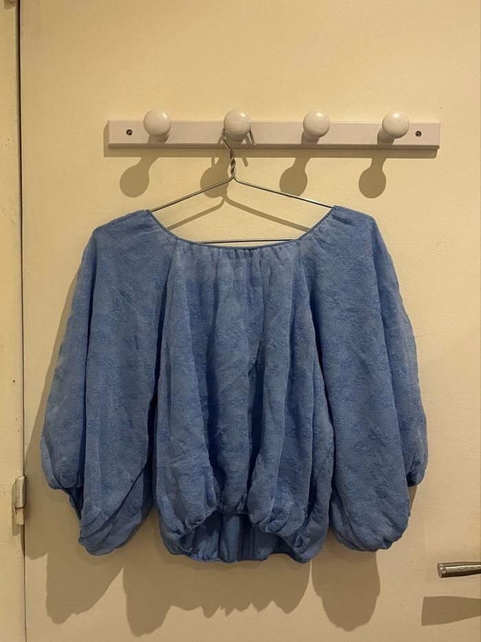 Top bleu bohème ample manches bouffantes zara taille S/36 - photo numéro 5