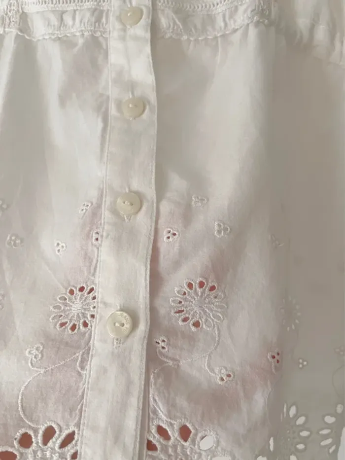 Magnifique haut blanc brodé / ajouré Pepe Jeans taille M avec liens à nouer - photo numéro 8