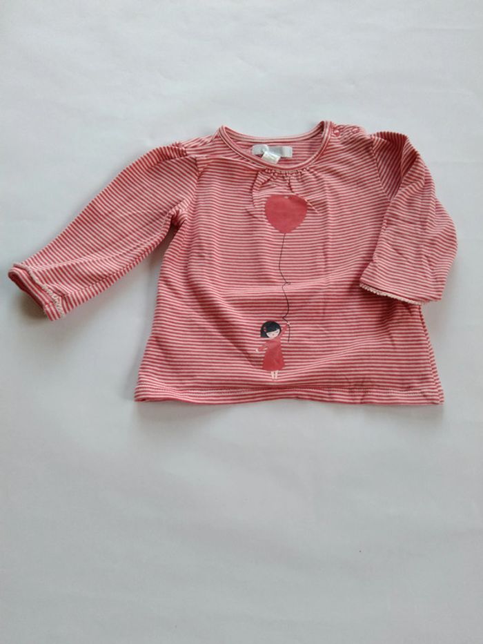 tee shirt rayé rose Okaidi fille 6 mois