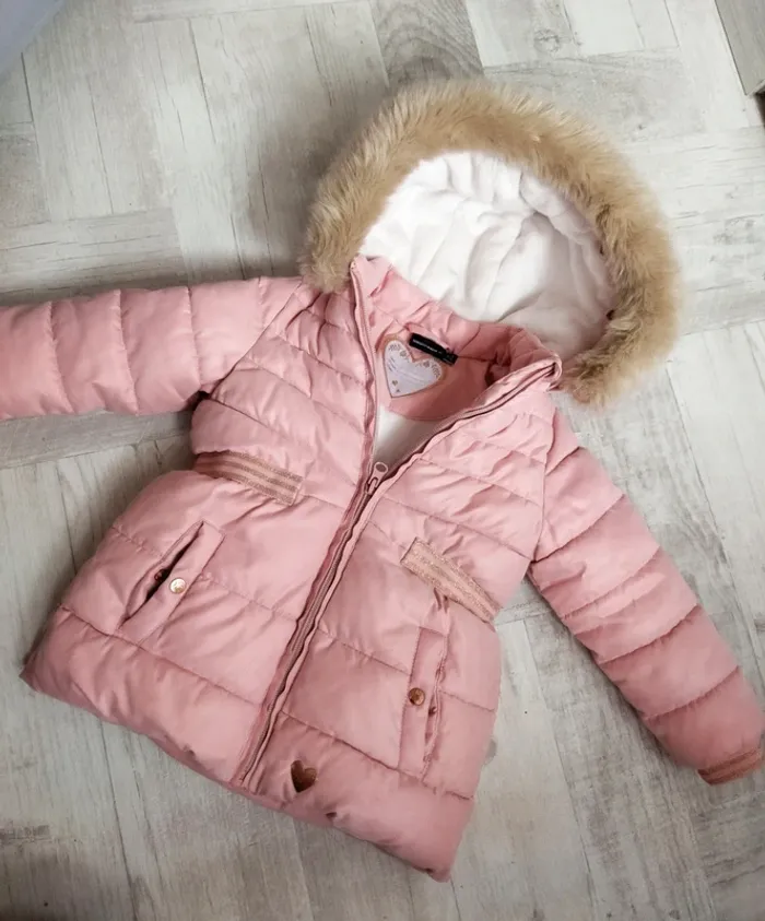 Manteau hiver chaud, doudoune rose sergent major 2 ans