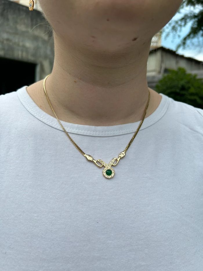 Collier doré et perle verte - photo numéro 3