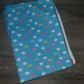 Stof- coupon de coton bleu petits parapluies